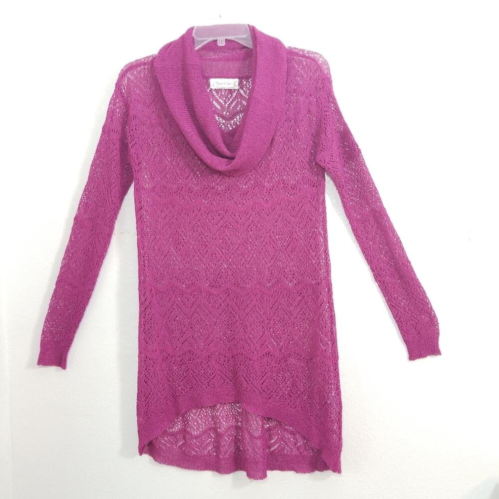 Grace & Lace purple lace hi-lo cowl neck sweater